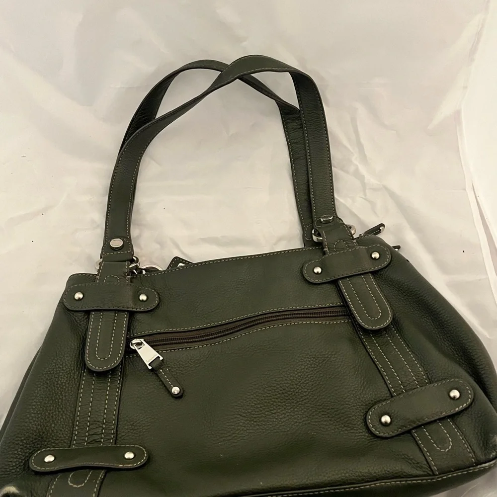 Tignanello Olive Green Leather Shoulder Bag